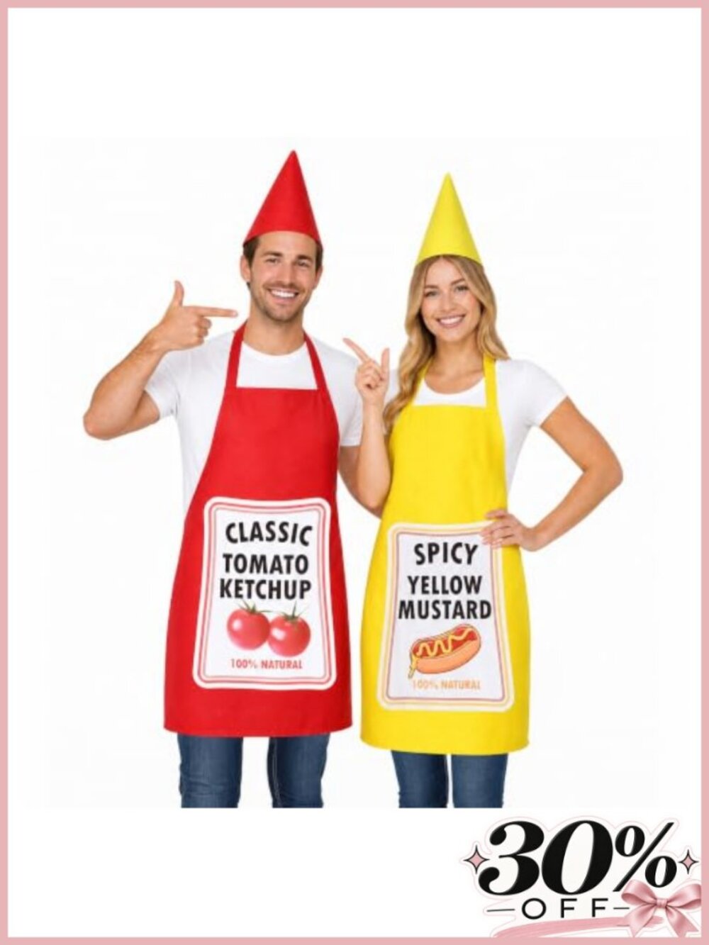 Ketchup Mustard Couple Costume Apron Set with Hats Halloween Cosplay